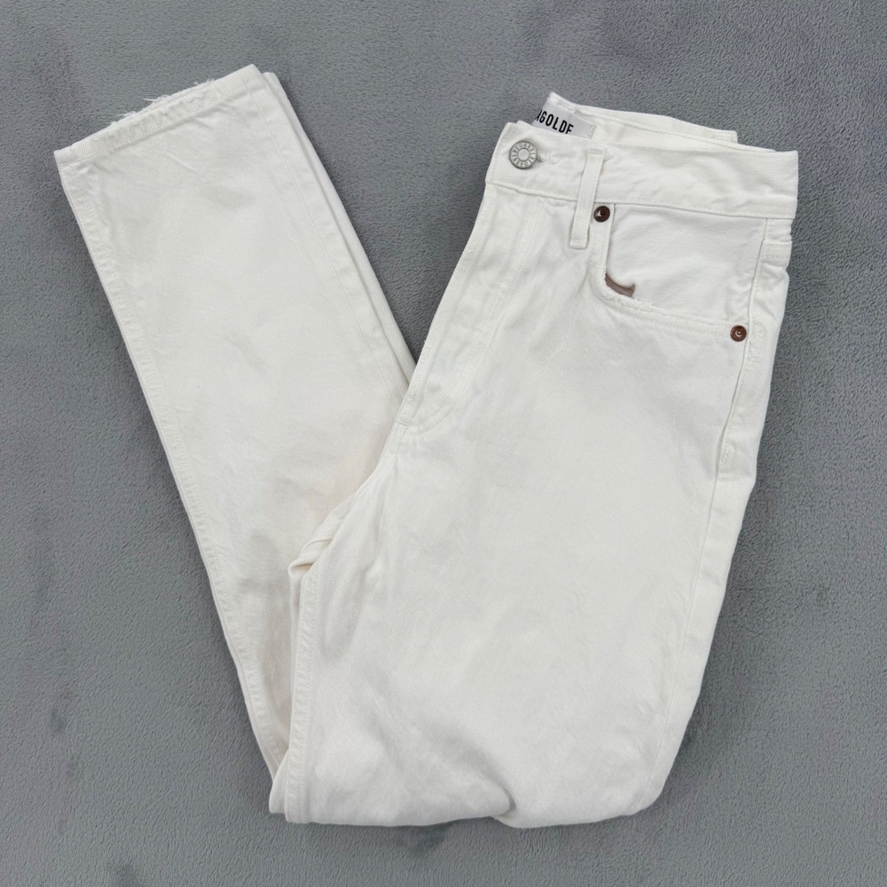 AGOLDE  Womens 24 White High Rise Distressed Straight Leg Jeans Cotton